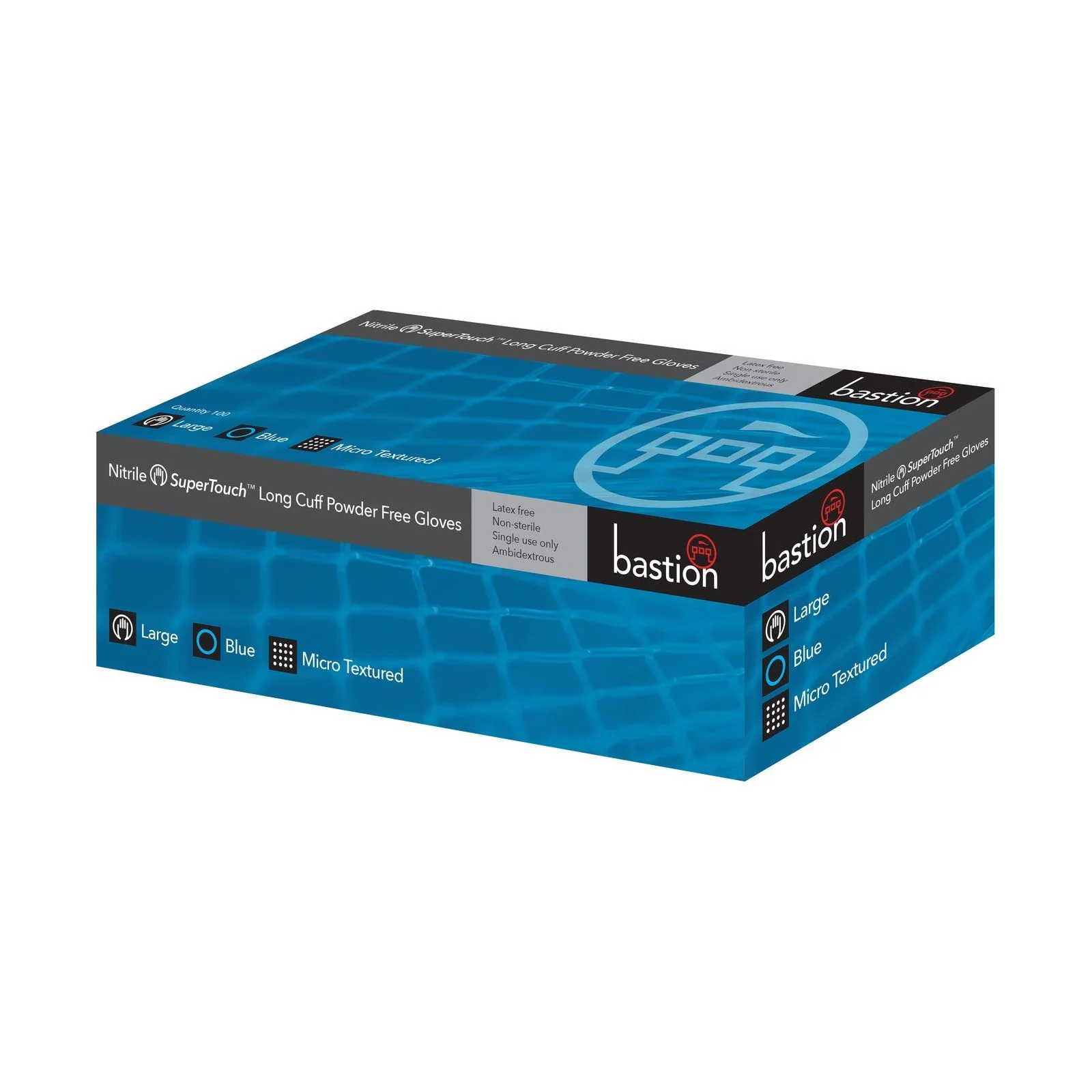 Bastion Nitrile SuperTouch™ Blue - Long Cuff Powder Free Gloves (Carton 1000 Pairs)