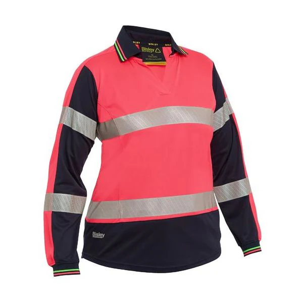 Bisley Womens Long Sleeve Taped Two Tone Hi Vis V-Neck Polo (BKL6225T) - Image 5