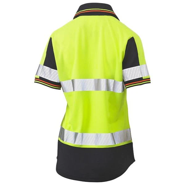 Bisley Womens Short Sleeve Taped Two Tone Hi Vis V-Neck Polo (BKL1225T) - Image 2
