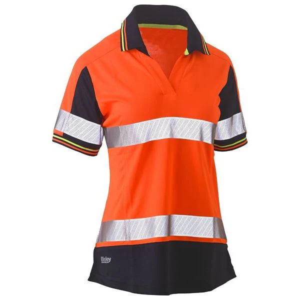 Bisley Womens Short Sleeve Taped Two Tone Hi Vis V-Neck Polo (BKL1225T) - Image 3