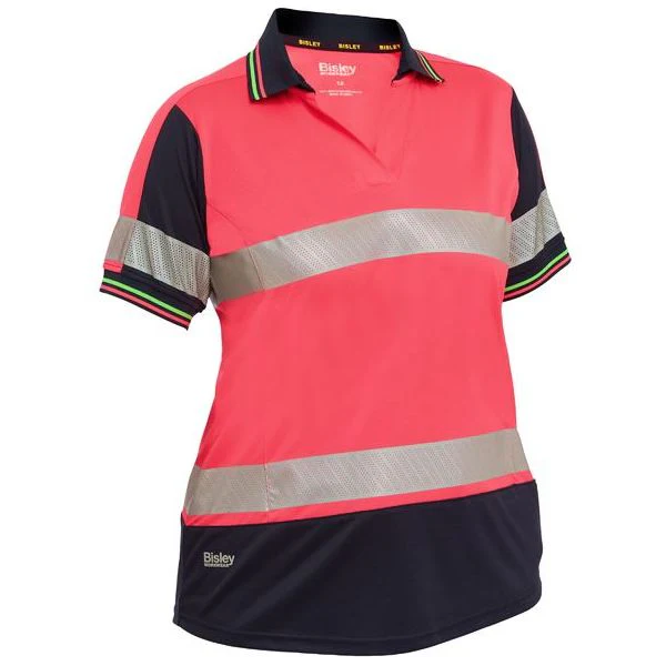 Bisley Womens Short Sleeve Taped Two Tone Hi Vis V-Neck Polo (BKL1225T) - Image 5