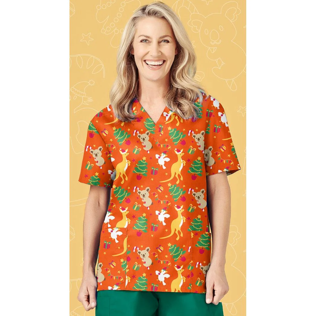 Biz Care Womens Christmas V-Neck Short Sleeve Scrub Top (CST346LS) - Image 3