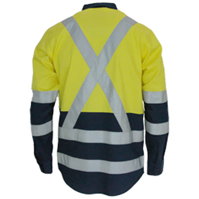 DNC Hi Vis 2 Tone Light Weight Cotton Bio-Motion "X" Back Shirt with Reflective Tape Long Sleeve (3547) - Image 3