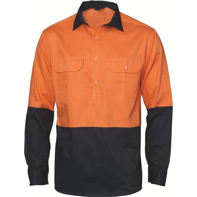 DNC Hi Vis Close Front Cotton Drill Shirt Long Sleeve With Gusset Sleeve (3834) - Image 2