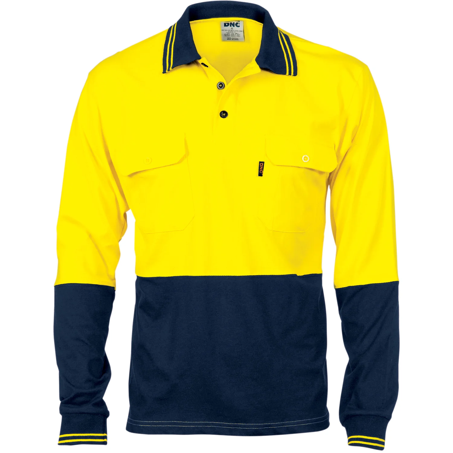 DNC Hi Vis Cool-Breeze 2 Tone Cotton Jersey Polo Shirt with Twin Chest Pocket - Long Sleeve (3944) - Image 2