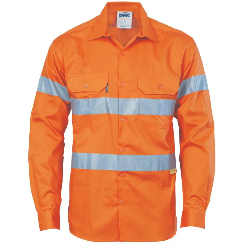 DNC Hi Vis Cool Breeze Cotton Shirt with 3M Reflective Tape Long sleeve (3885)