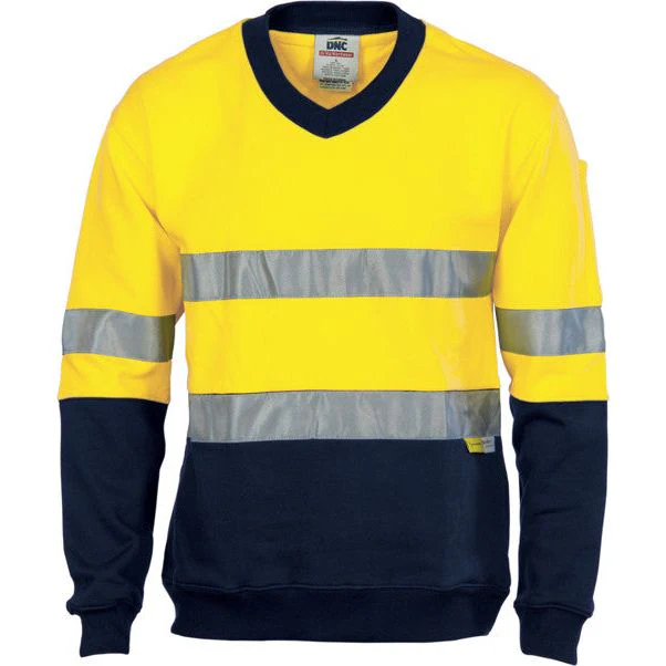 DNC Hi Vis Cotton Fleecy V-Neck Sweat Shirt with 3M Reflective Tape (3924)