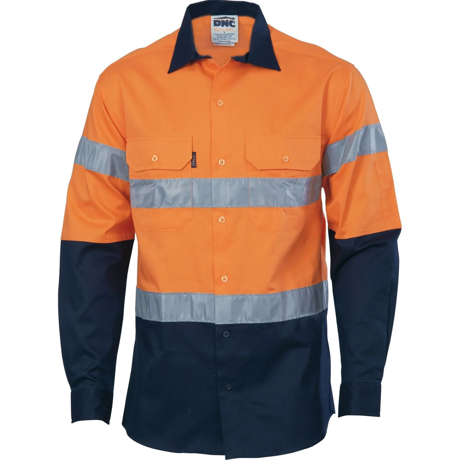 DNC Hi Vis D/N 2 Tone Drill Shirt with Generic R/Tape - Long Sleeve (3982) - Image 2