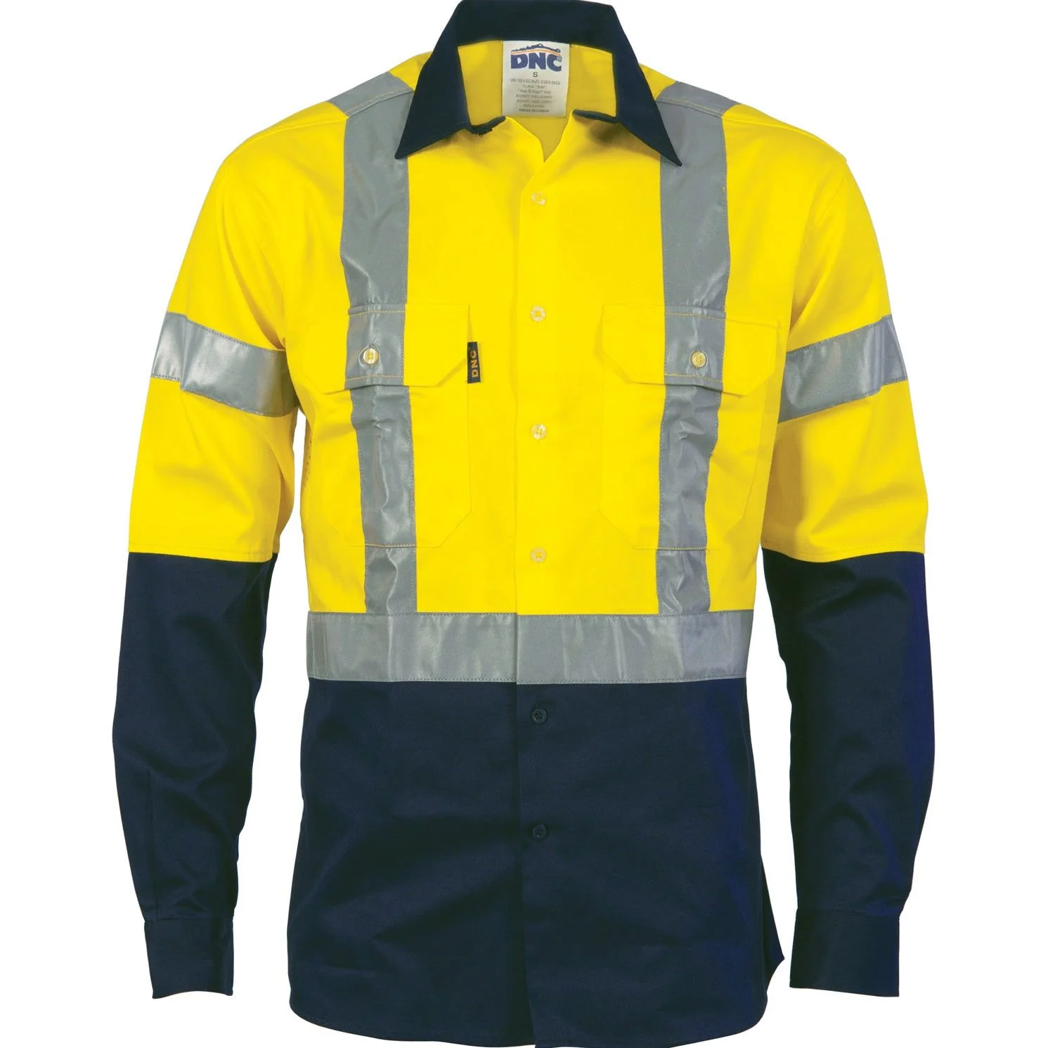 DNC Hi Vis D/N 2 Tone Drill Shirt with H Pattern Generic R/ Tape - Long Sleeve (3983) - Image 2