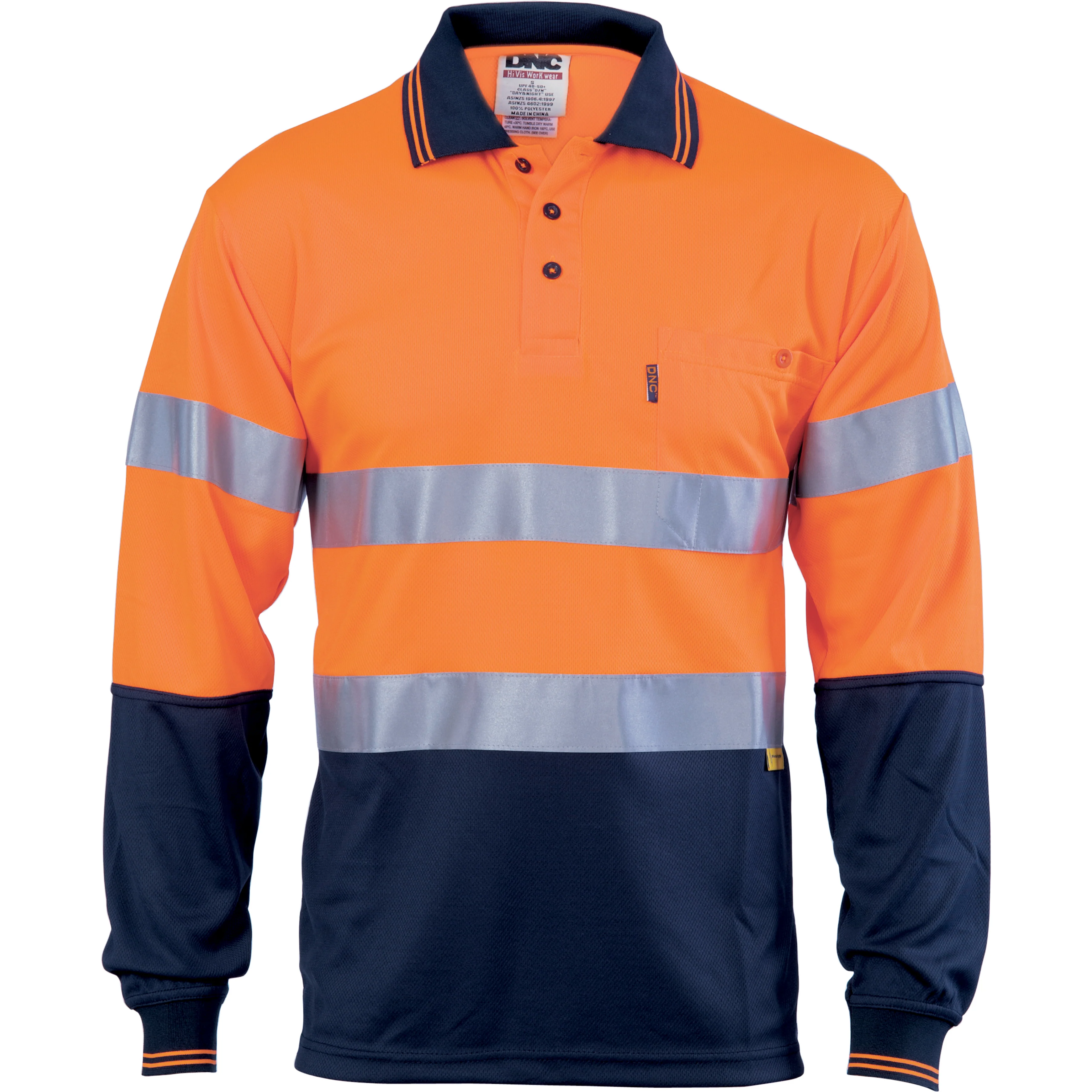 DNC Hi Vis D/N Cool Breathe Polo Shirt With 3M 8906 R/Tape - Long Sleeve (3913)