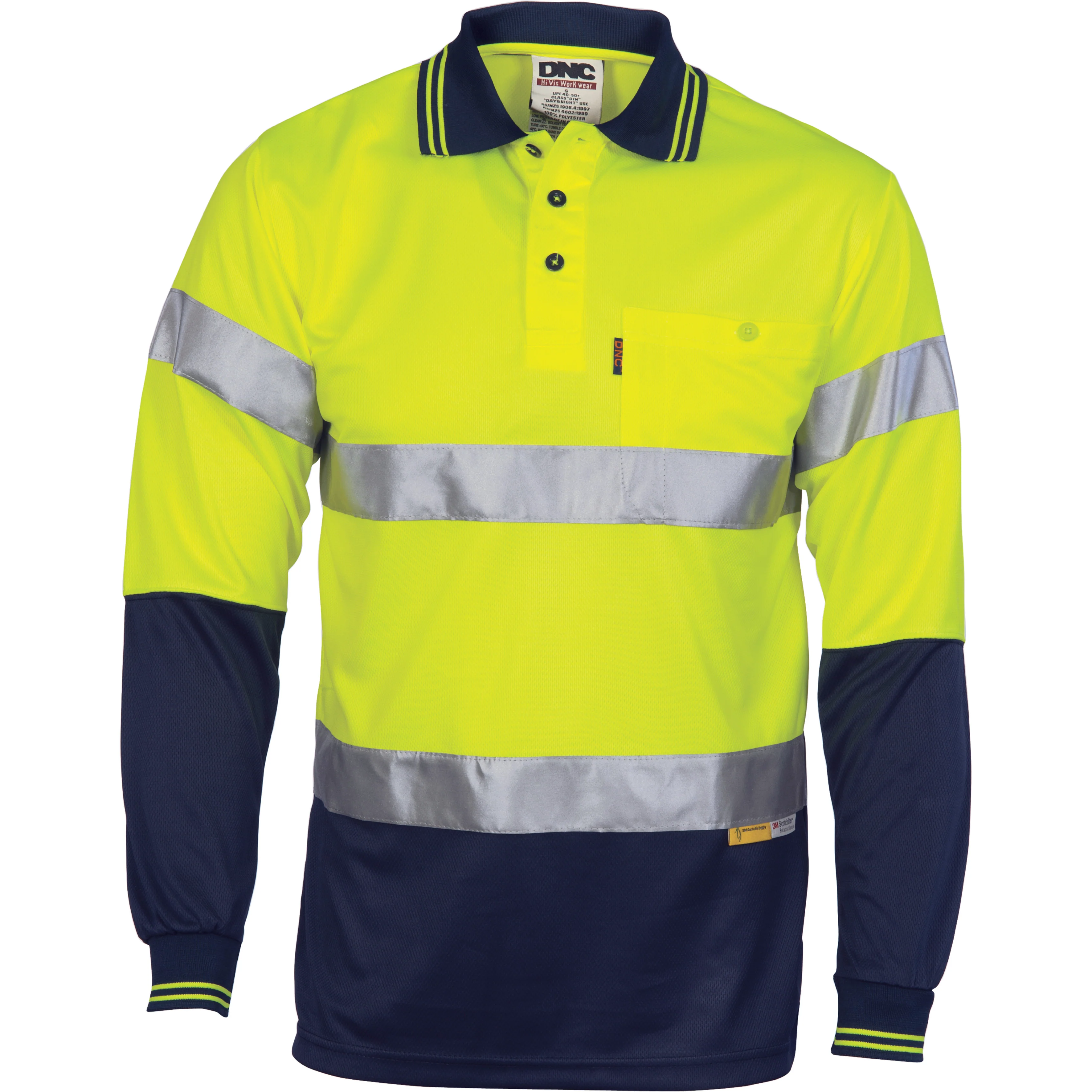 DNC Hi Vis D/N Cool Breathe Polo Shirt With 3M 8906 R/Tape - Long Sleeve (3913) - Image 2