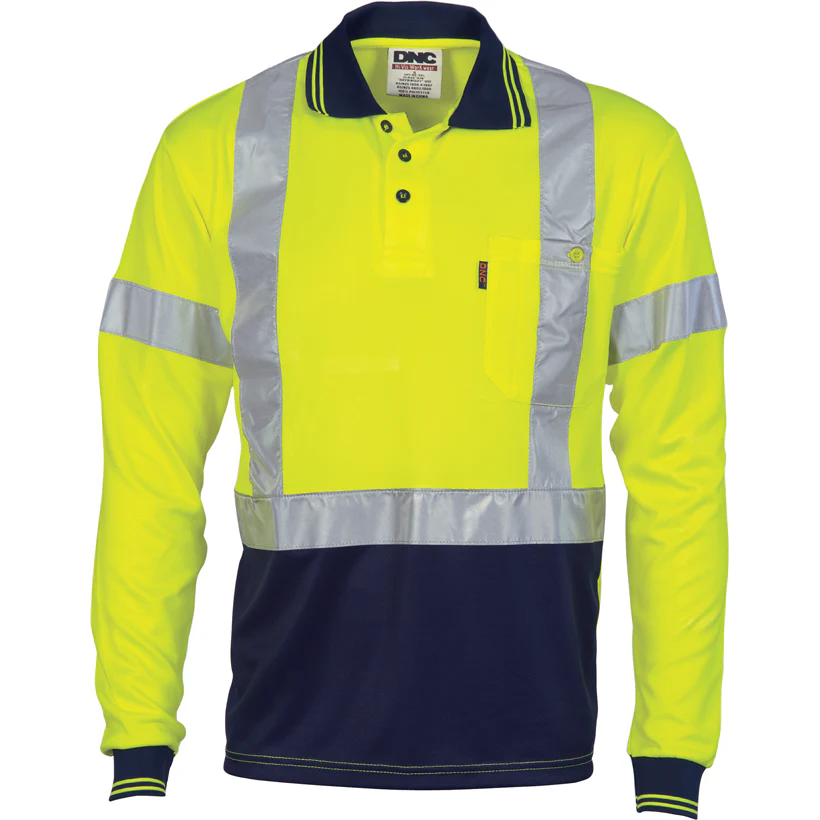 DNC Hi Vis D/N Cool-Breathe Polo Shirt With Cross Back R/Tape Long Sleeve (3914)