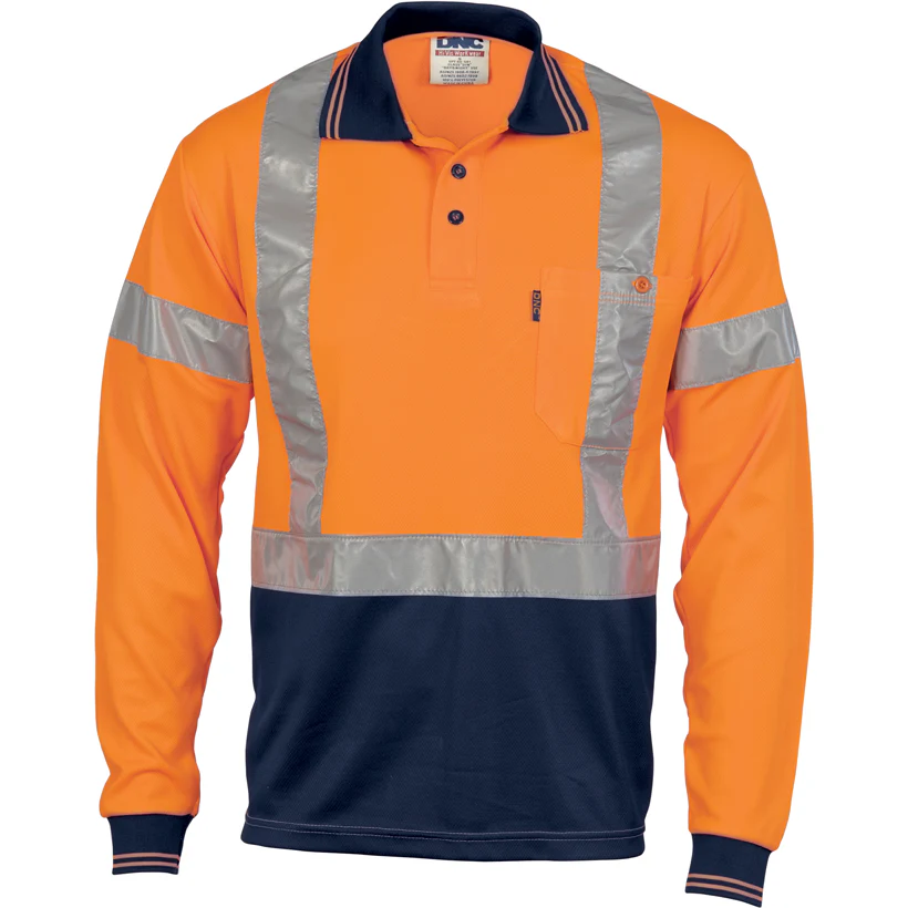 DNC Hi Vis D/N Cool-Breathe Polo Shirt With Cross Back R/Tape Long Sleeve (3914) - Image 2