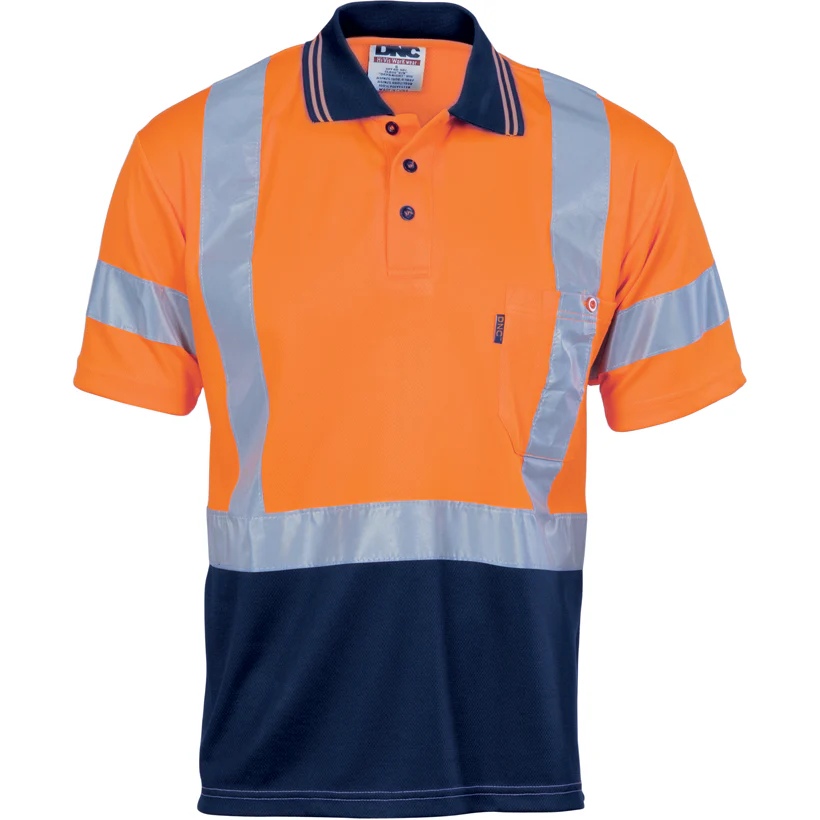 DNC Hi vis D/N Cool Breathe Polo Shirt With Cross Back R/Tape Short Sleeve (3912) - Image 2