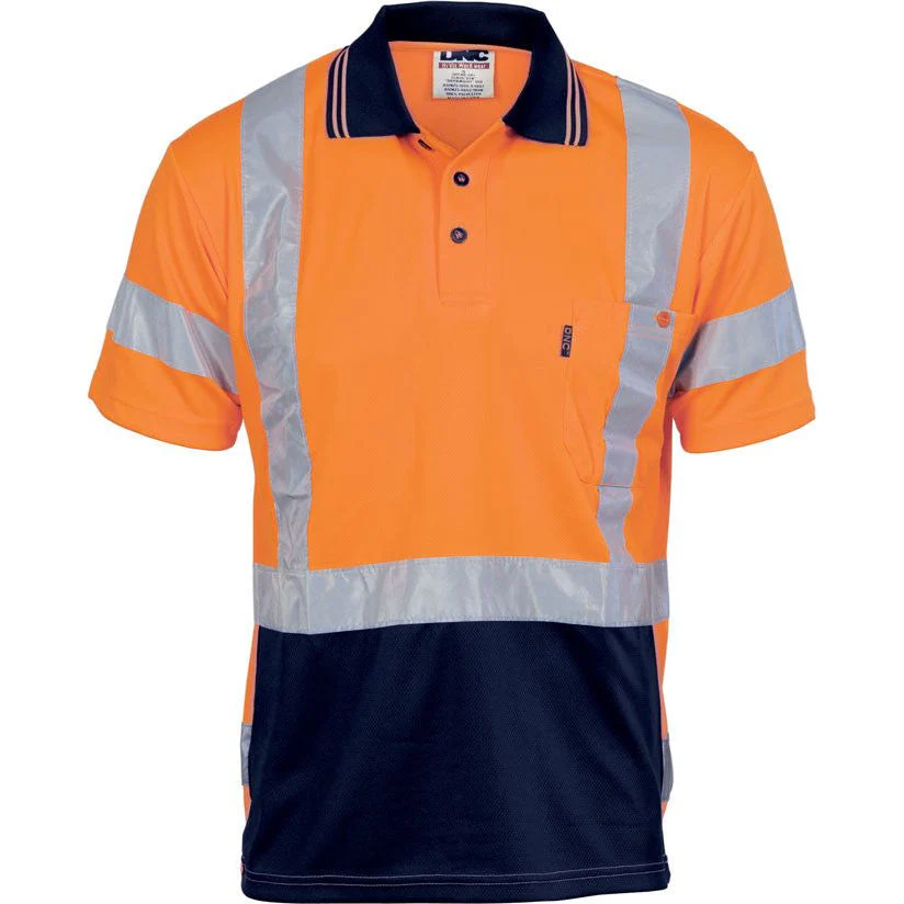 DNC Hi Vis Day/Night Cool Breathe Polo Shirt with Cross Back R/Tape Short Sleeve (3712)