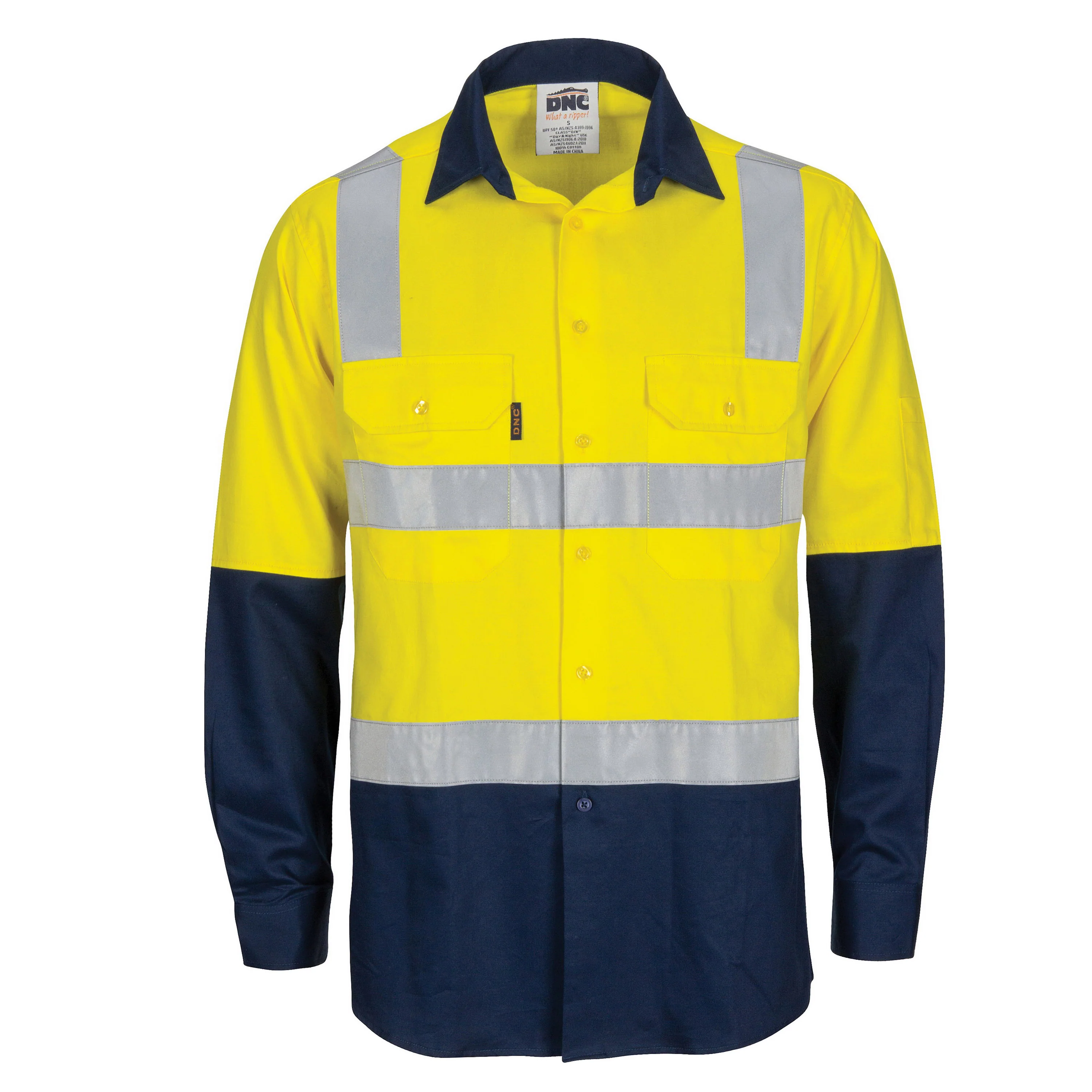 DNC Hi Vis Two Tone Cool-Breeze Cotton Shirt with Hoop & Shoulder CSR Reflective Tape (3747)