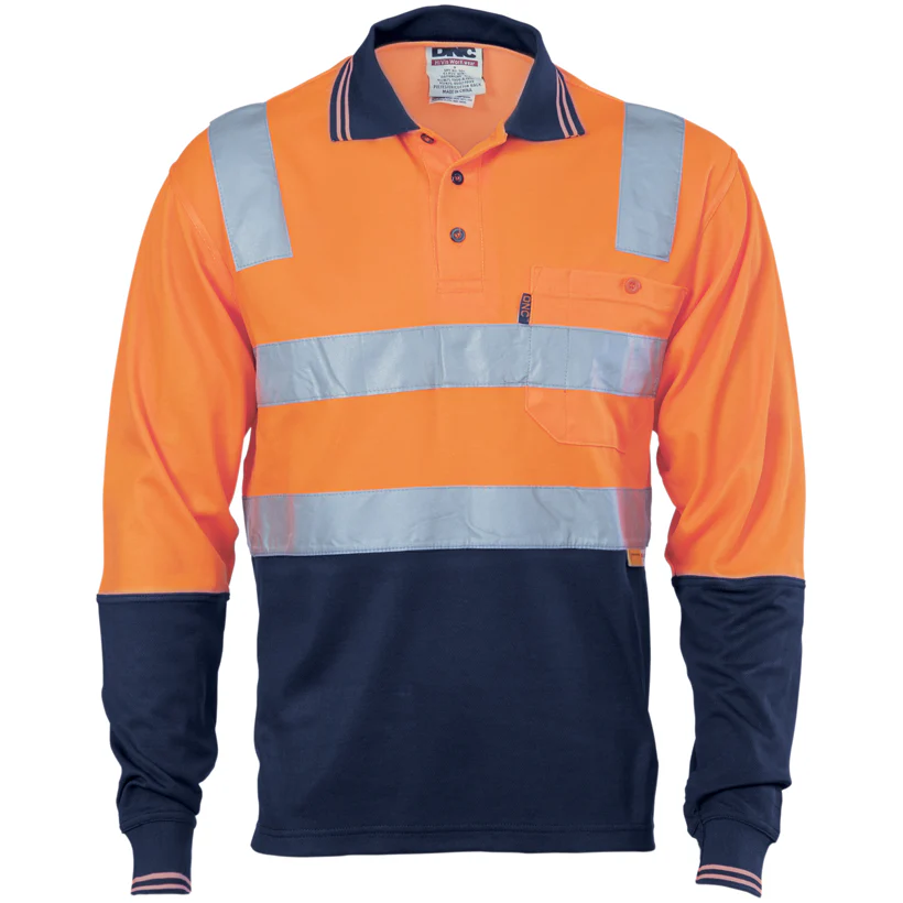 DNC Hi Vis Two Tone Cotton Back Polo Shirt with Reflective Tape Long Sleeve (3818)
