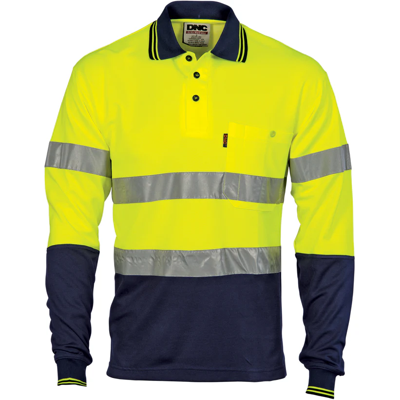 DNC Hi Vis Two Tone Cotton Back Polos with Reflective Tape Long Sleeve (3718) - Image 2