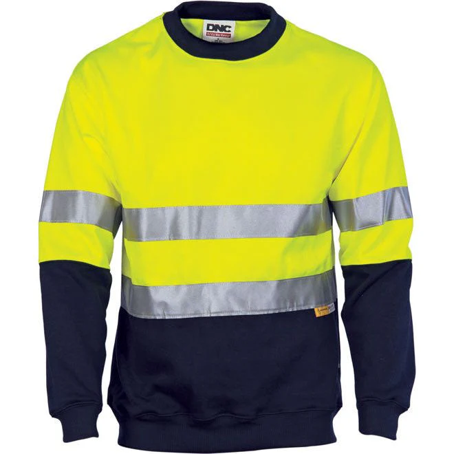 DNC Hi Vis Two Tone Fleecy Sweat Shirt (Sloppy Joe) with CSR Reflective Tape Crew-Neck (3824)