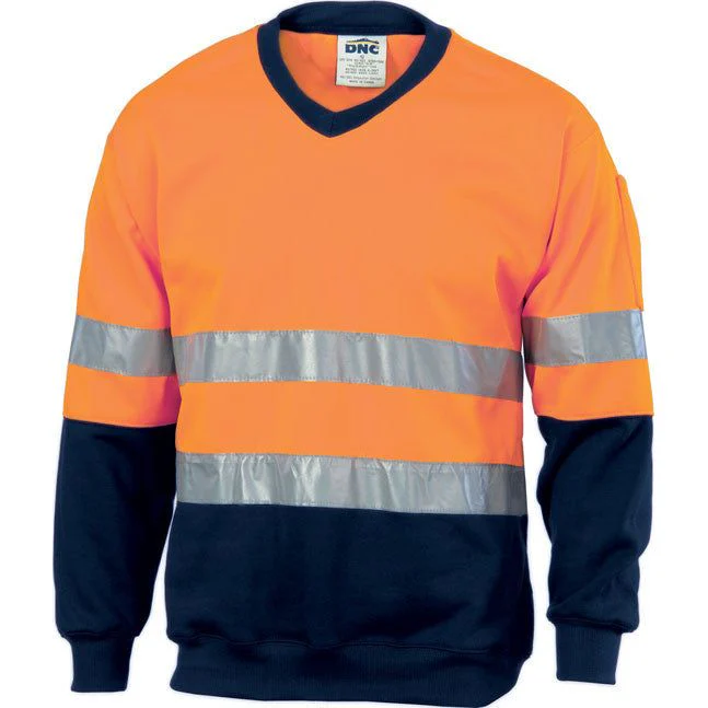 DNC Hi Vis Two Tone Sweatshirt (Sloppy Joe) With Reflective Tape V-Neck (3921)