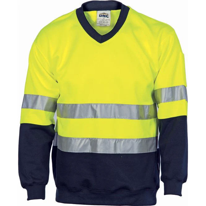 DNC Hi Vis Two Tone Sweatshirt (Sloppy Joe) With Reflective Tape V-Neck (3921) - Image 2