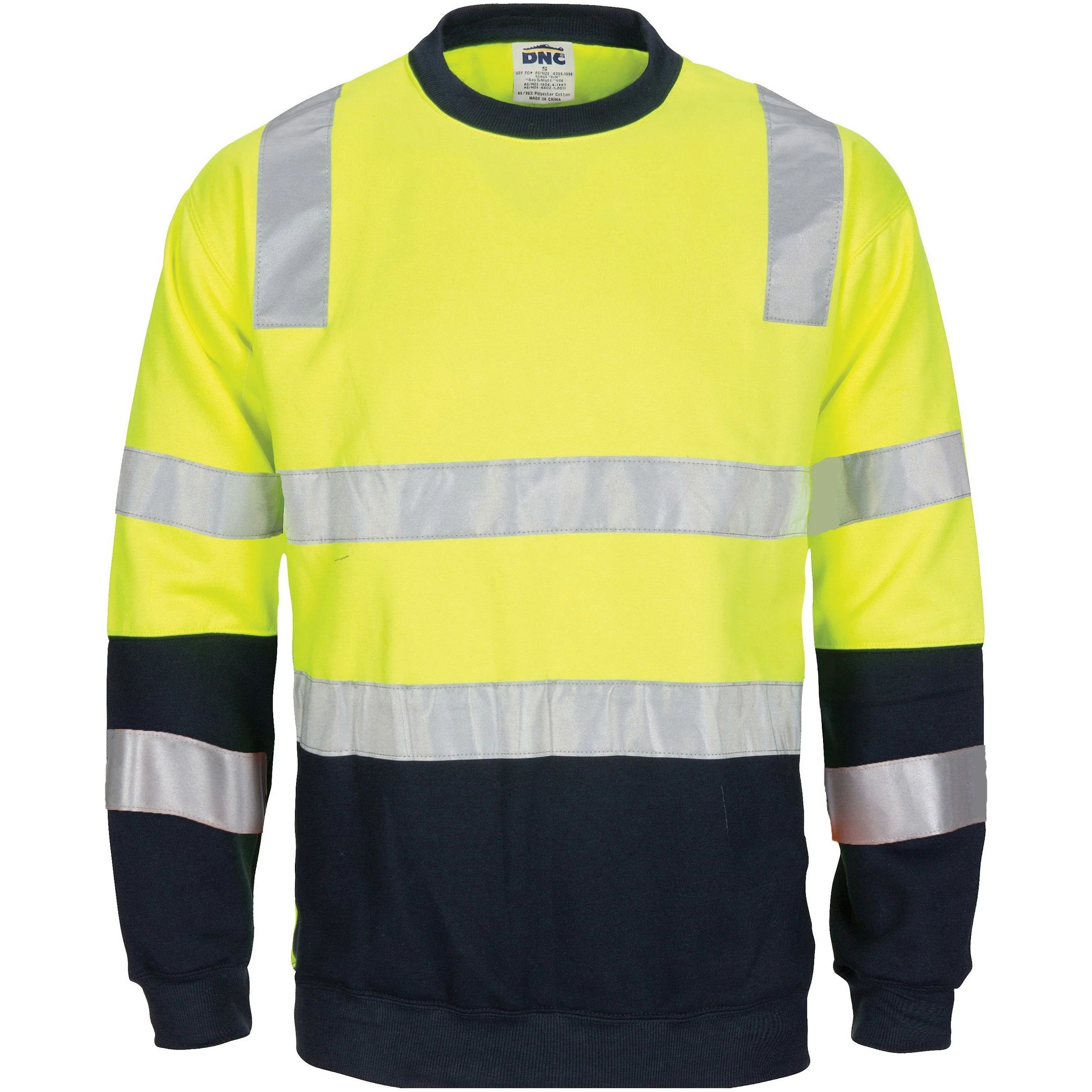 DNC Hivis Two Tone, Crew-neck Fleecy Sweat Shirt with Shoulders, Double Hoop Body and Arms CSR R/Tape (3723)