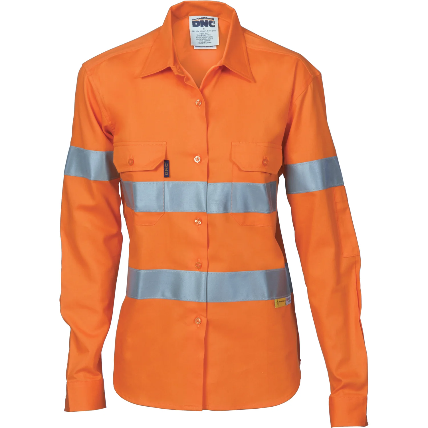 DNC Ladies HiVis Cool-Breeze Cotton Shirt with 3M R/Tape - Long sleeve (3785)