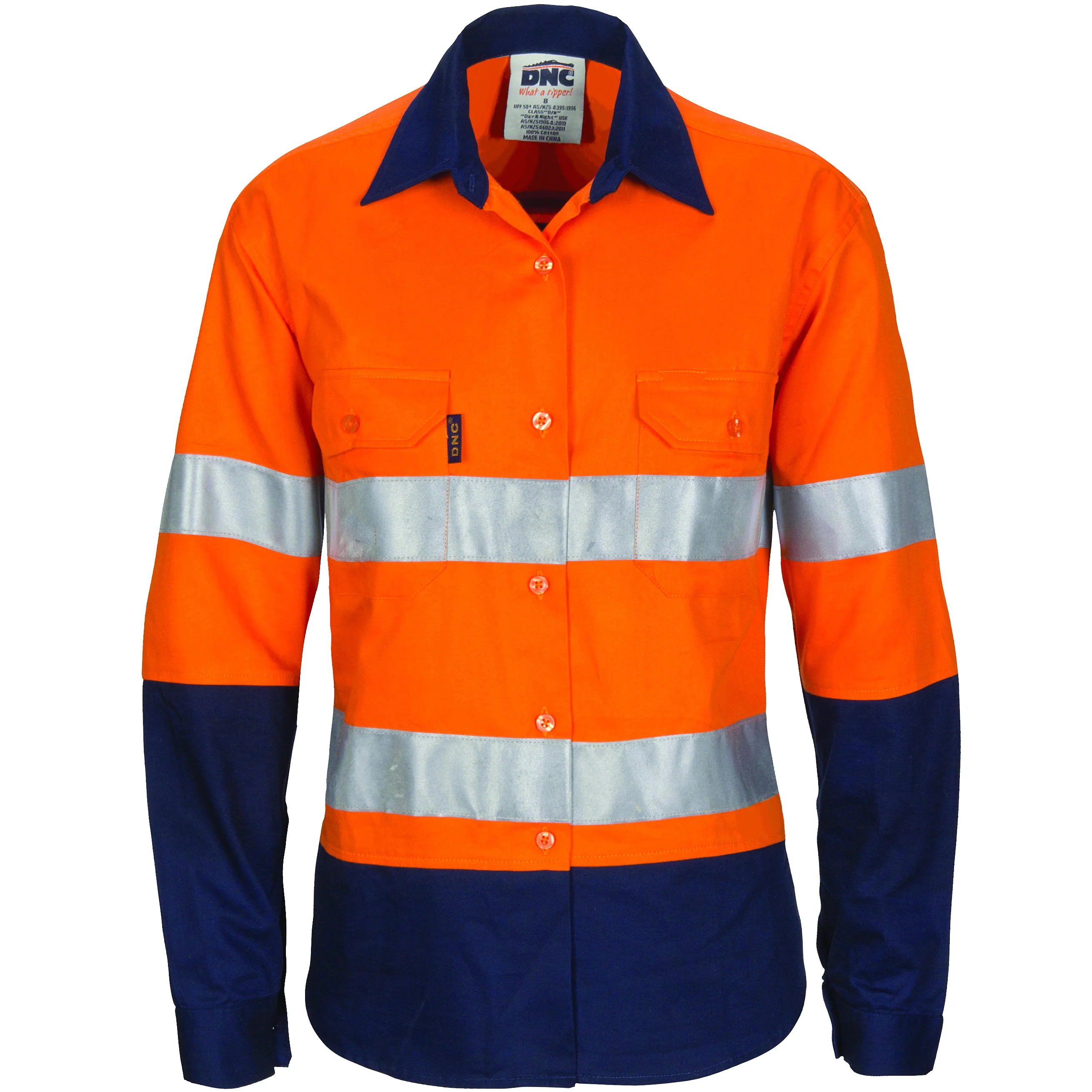 DNC Ladies HIVIS Cool-Breeze Cotton Shirt with CSR R/Tape - Long Sleeve (3786) - Image 2