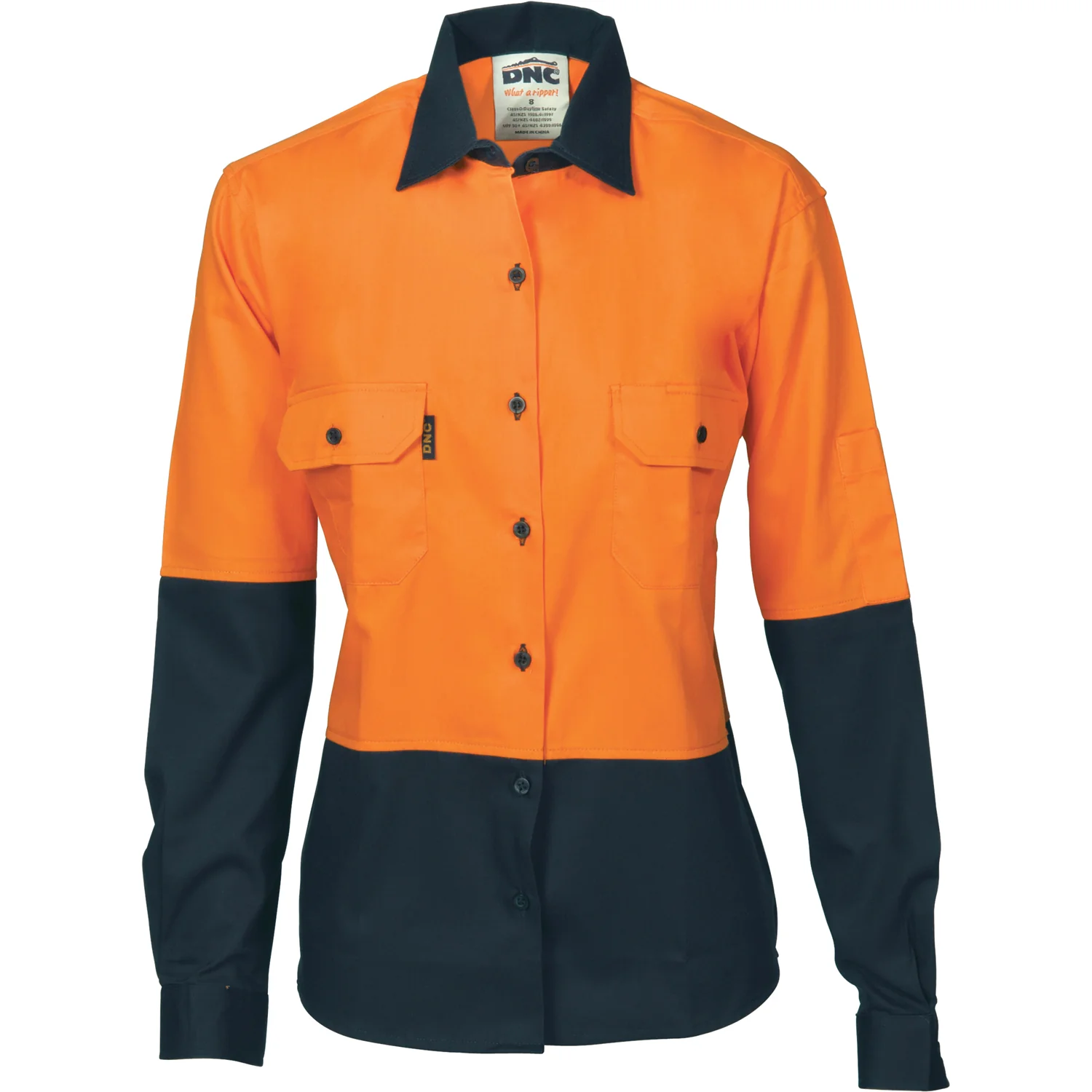 DNC Ladies HiVis Two Tone Cotton Drill Shirt - Long Sleeve (3932) - Image 2