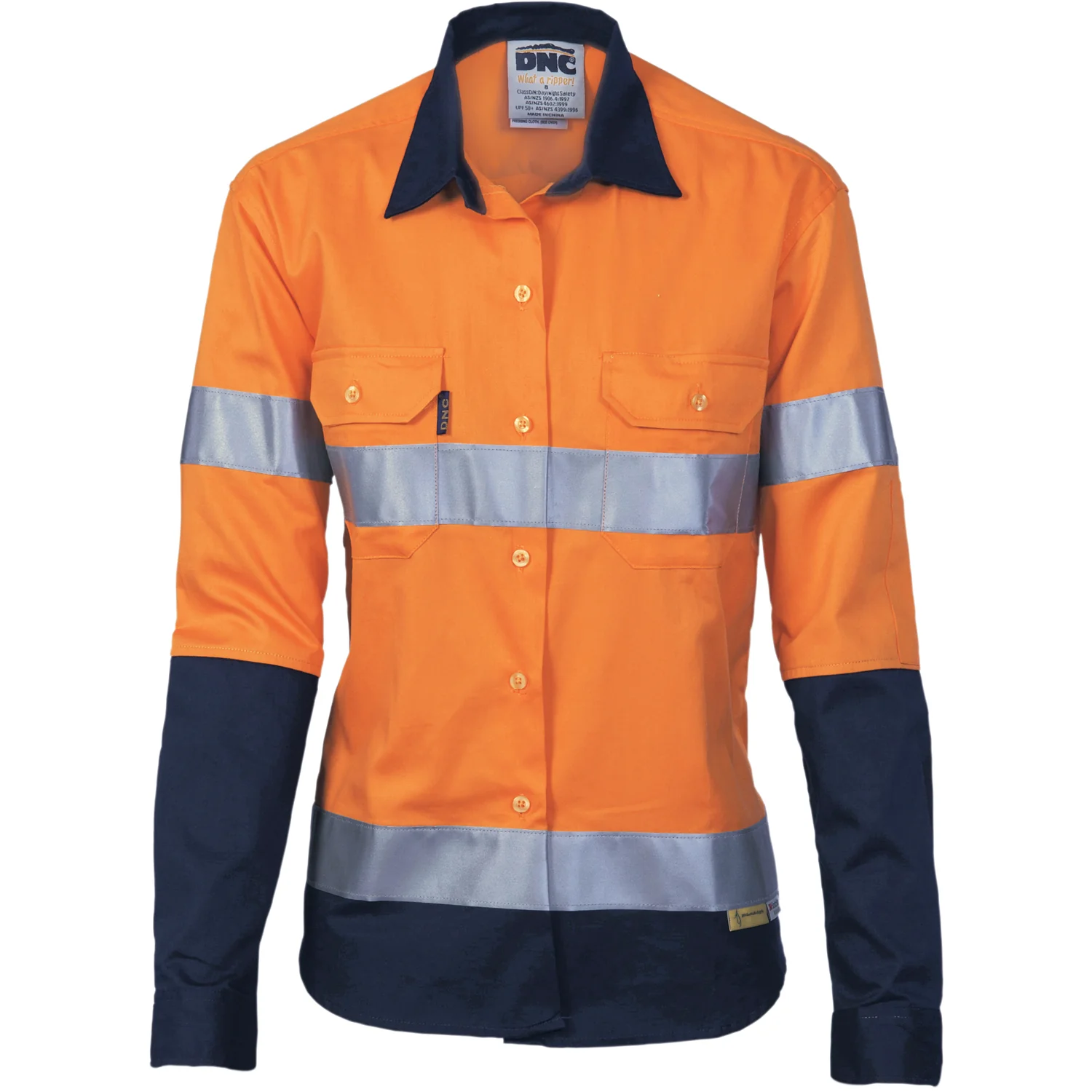 DNC Ladies HiVis Two Tone Cotton Drill Shirt with 3M R/Tape - Long Sleeve (3936) - Image 2