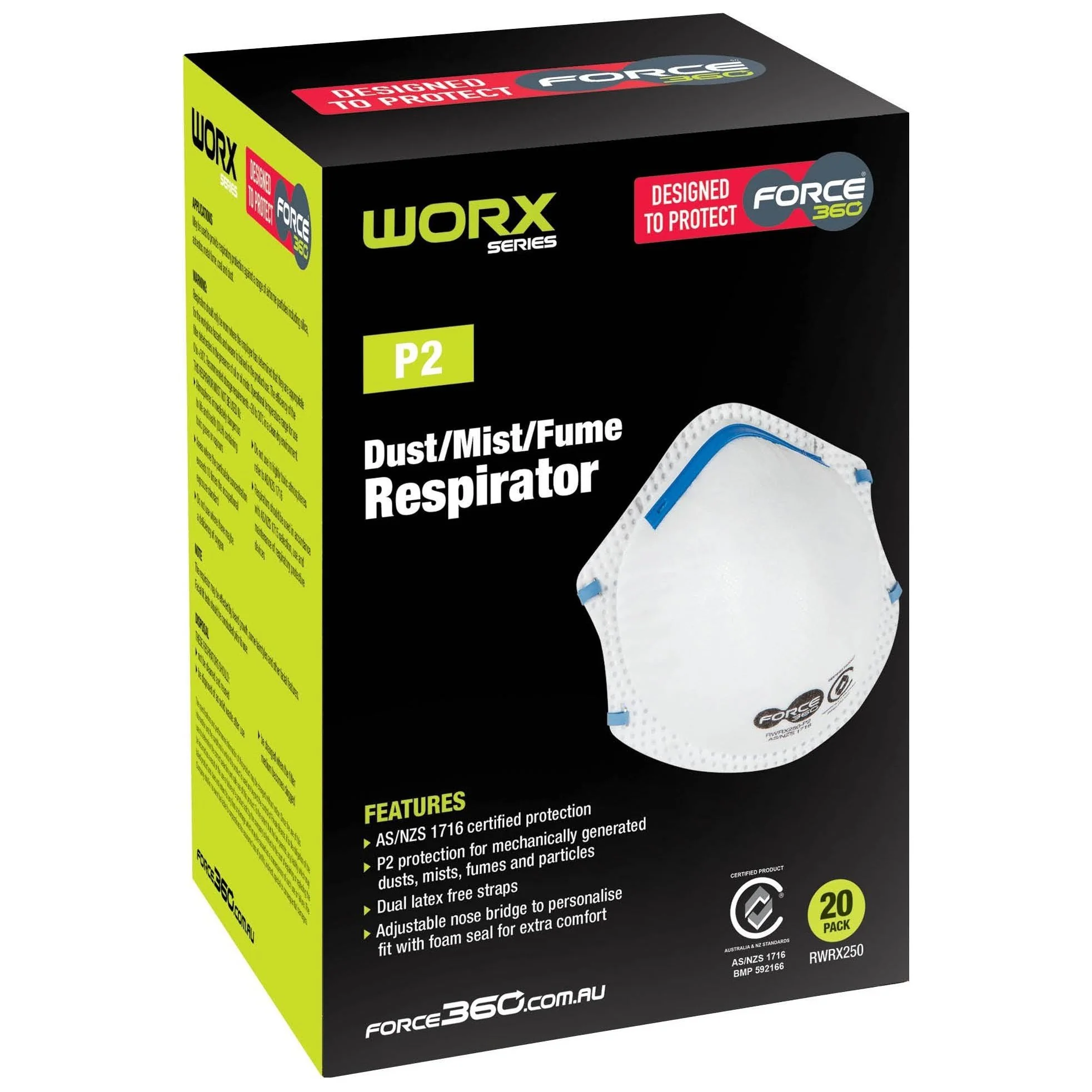 Force 360 P2 Disposable Respirator (Carton of 12 Boxes - 20Pcs/Box) (RWRX250) - Image 2