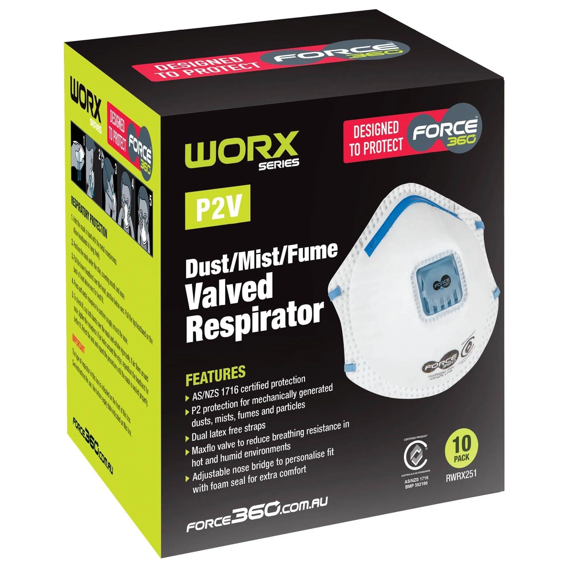 Force 360 P2V Disposable Respirator (Carton of 24 Boxes - 10Pcs/Box) (RWRX251) - Image 2