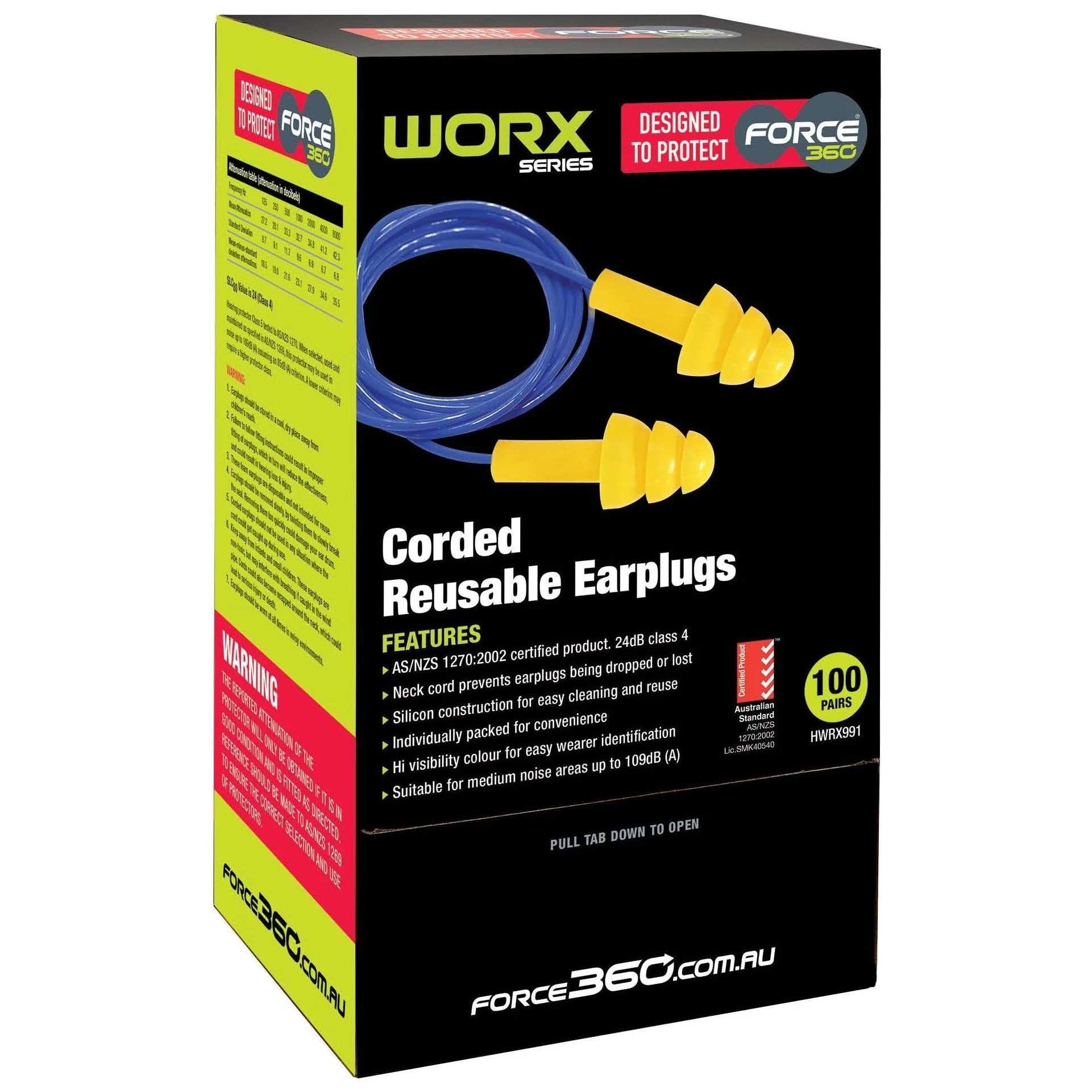 Force 360 Silicone Corded Reusable Earplug Class 4, 2dB (Box of 100) (HWRX991) - Image 2