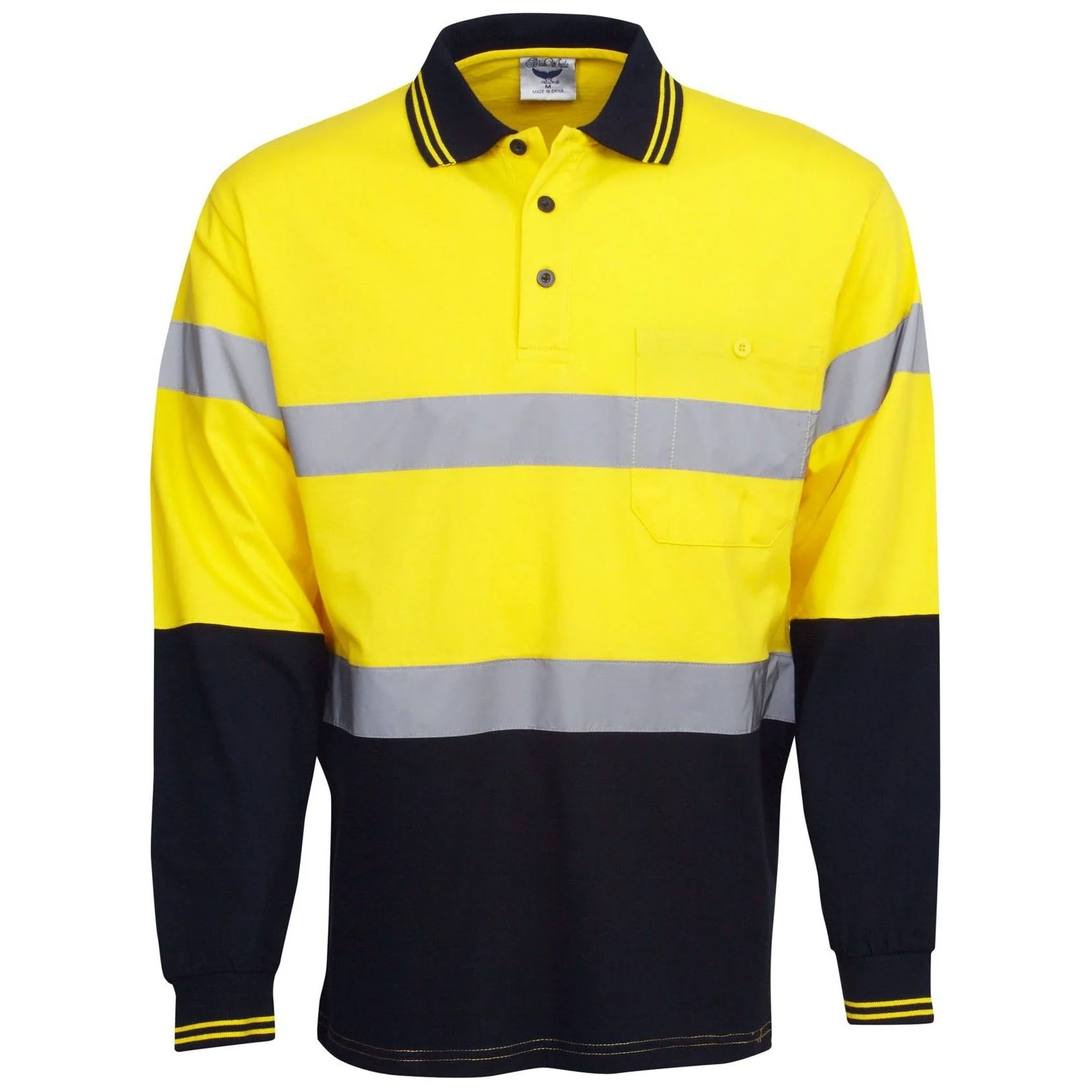 Hi Vis 100% Cotton Polo with Reflective Tape Long Sleeve (P95) - Image 3