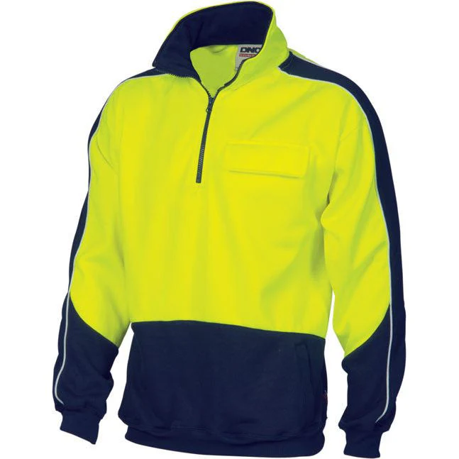 DNC Hi Vis 2 Tone 1/2 Zip Hi-Neck Panel Fleecy Windcheater (3823) - Image 2