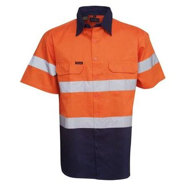 Hi Vis Cotton Twill Shirt with Reflective Tape Short Sleeve (C92) - Image 2