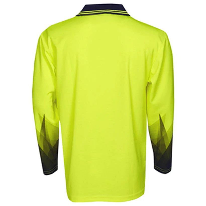 Hi Vis Polo Shirt Long Sleeve Triangular Design Sublimation Printed - Non Cuff (P68) - Image 4