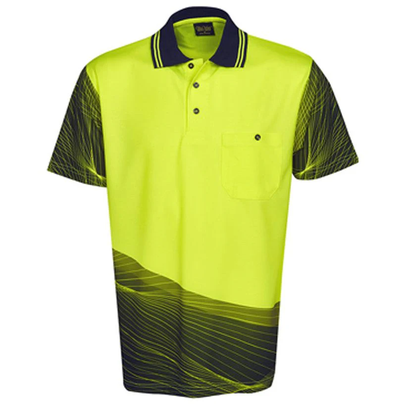 Hi Vis Polo Shirt Short Sleeve Wave Design Sublimation Printed (P67)