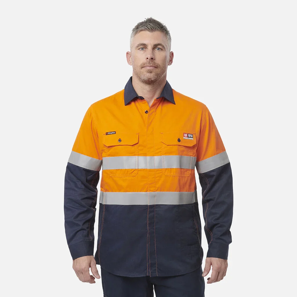 KingGee ShieldTec Fr Hi Vis 2 Tone Open Front Taped Shirt (Y04350) - Image 4