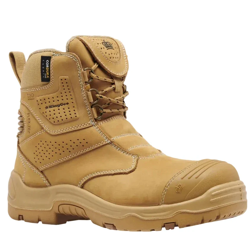 KingGee Wheat Bennu Pro 6 Zip Sided Lace Up Steel Cap Safety Boot (K28009) - (Pre Order)