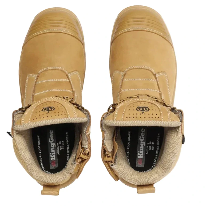 KingGee Wheat Bennu Pro 6 Zip Sided Lace Up Steel Cap Safety Boot (K28009) - (Pre Order) - Image 6