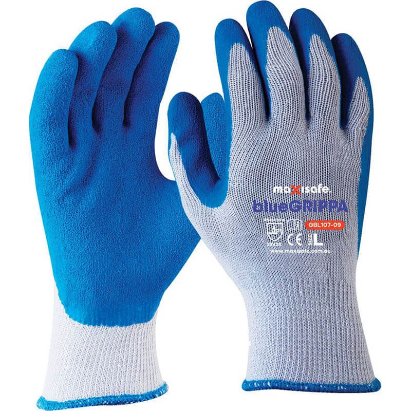 Maxisafe Blue Grippa Glove - Knitted Poly Cotton, Blue Latex Dipped Palm - Carton of 120 (GBL107)