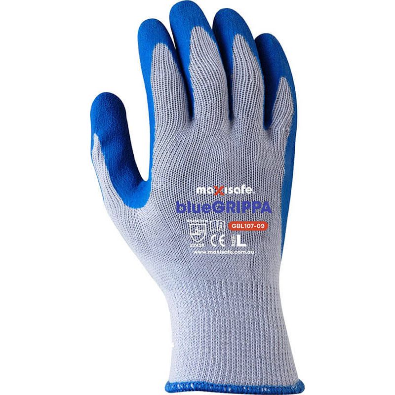 Maxisafe Blue Grippa Glove - Knitted Poly Cotton, Blue Latex Dipped Palm - Carton of 120 (GBL107) - Image 2