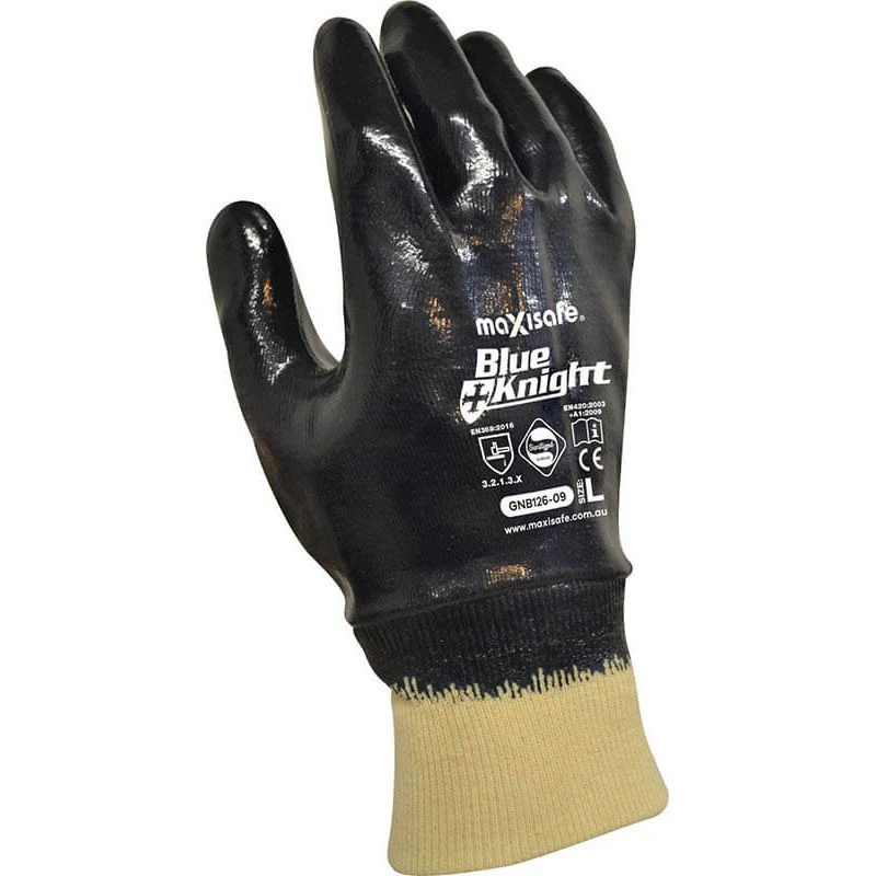 Maxisafe Blue Knight Nitrile Fully Dipped Gloves With Knit Wrist - Carton of 144 (GNB126) - Image 2