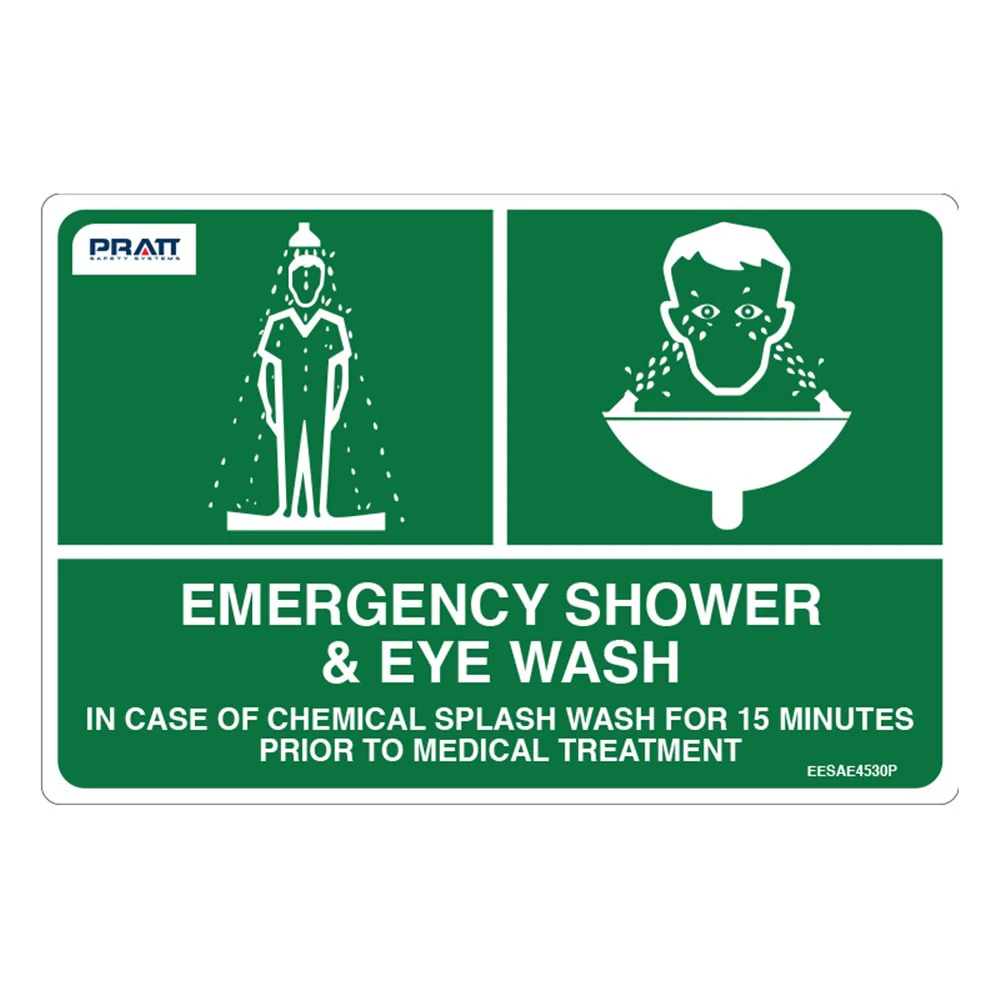 Pratt Emergency Shower & Eyewash Sign (PS6CP) 450mm x 300mm Poly (EESAE4530P)