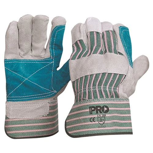 ProChoice Green & Grey Striped Cotton / Leather Gloves Large - Pack of 12 (R88FG)