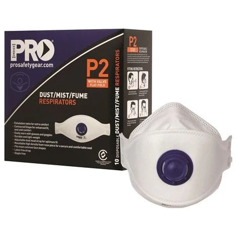 ProChoice Safety Gear Dust Masks Flat Fold P2+Valve - Box of 10 (PCFFP2V)