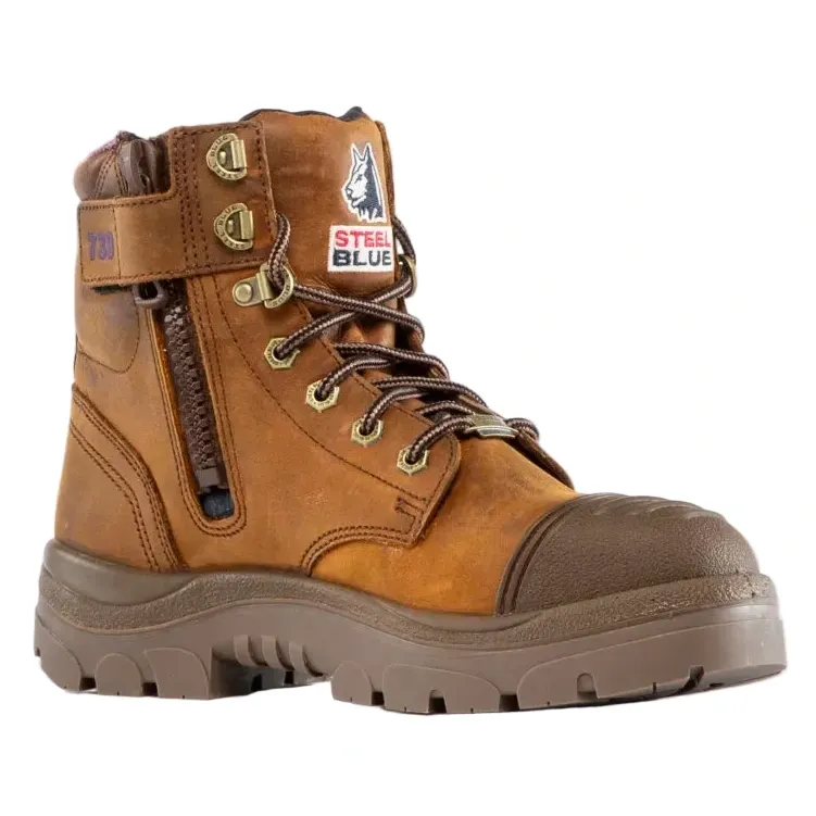 Steel Blue Distressed Brown Ladies Argyle Zip Sided Lace Up Scuff Waterproof Safety Boots (512739) (Pre Order)