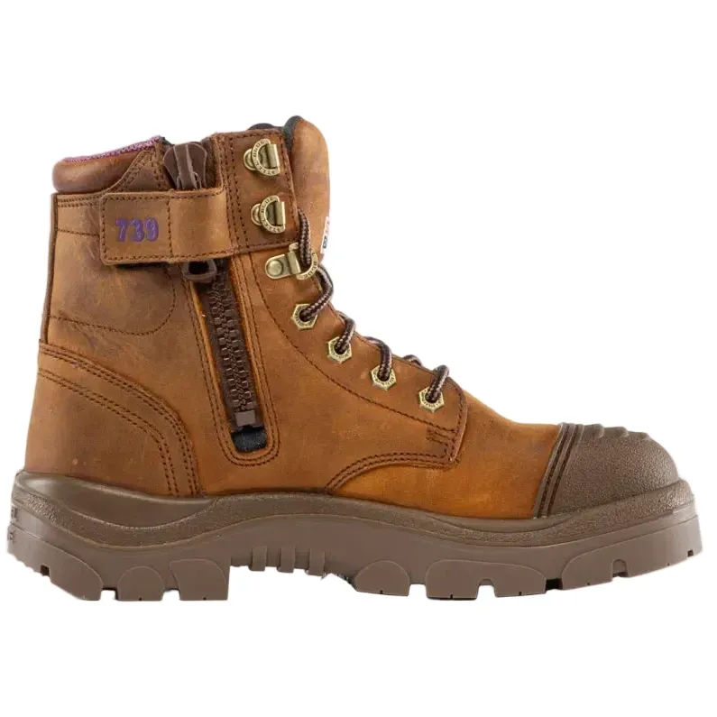Steel Blue Distressed Brown Ladies Argyle Zip Sided Lace Up Scuff Waterproof Safety Boots (512739) (Pre Order) - Image 3