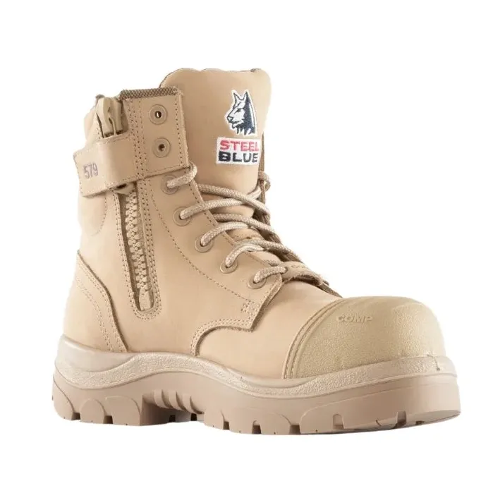 Steel Blue Sand Argyle Ladies Zip Sided Lace Up Scuff Composite Toe Safety Boots (518579) (Pre Order)